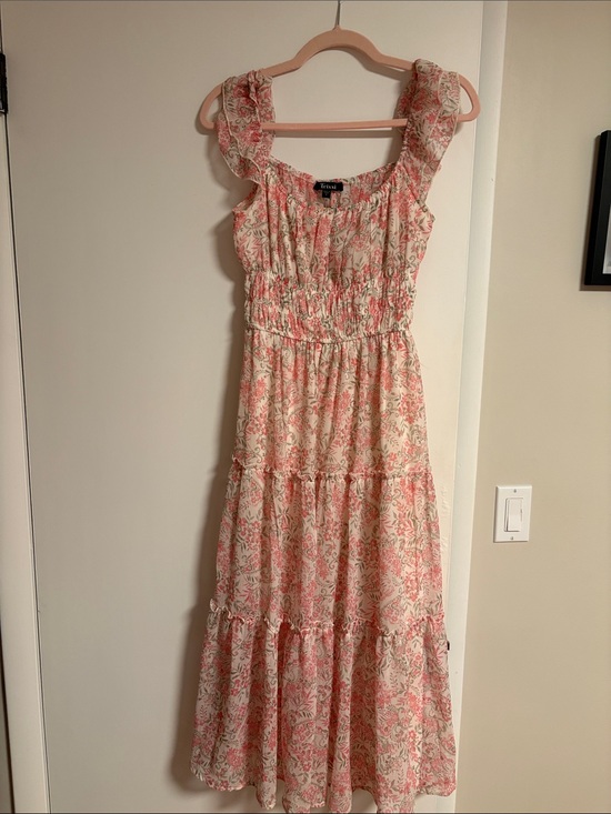 Trixxi Dresses & Skirts - Trixxi Cream and Pink Floral Ruffle Strap Maxi Dress